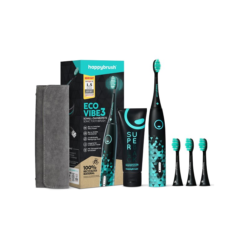 happybrush Set Schallzahnbürste in schwarz