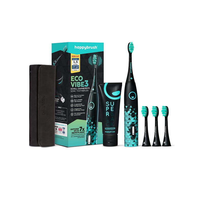 happybrush Set Schallzahnbürste in schwarz