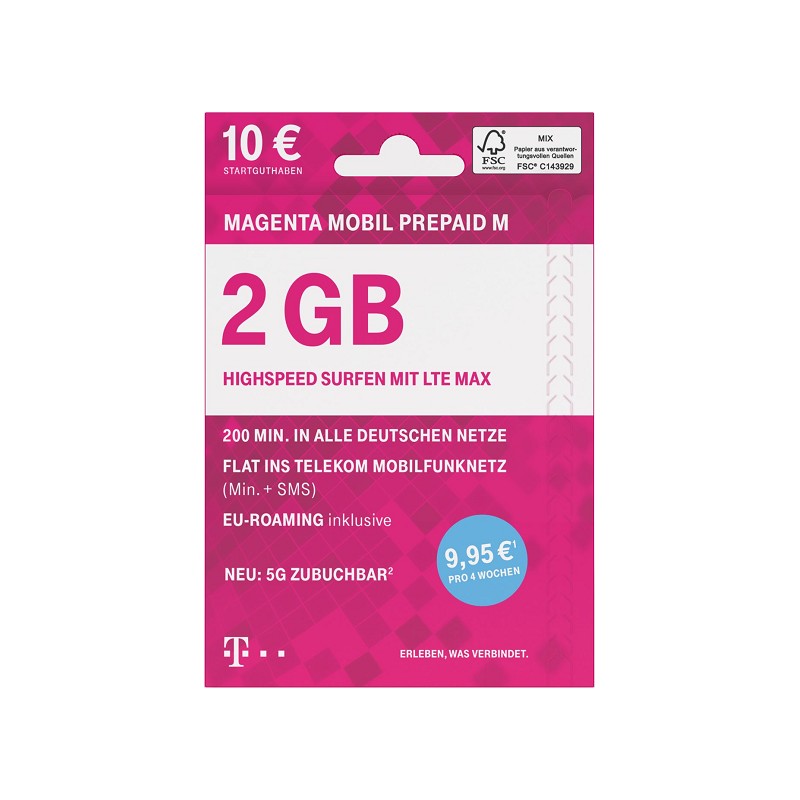 Telekom MAGENTA MOBIL PREPAID M für 200 °P + 0,99 € • portofrei! »PAYBACK«