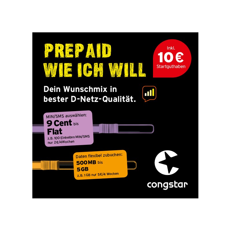 congstar Prepaid wie ich will für 200 °P + 0,99 ...